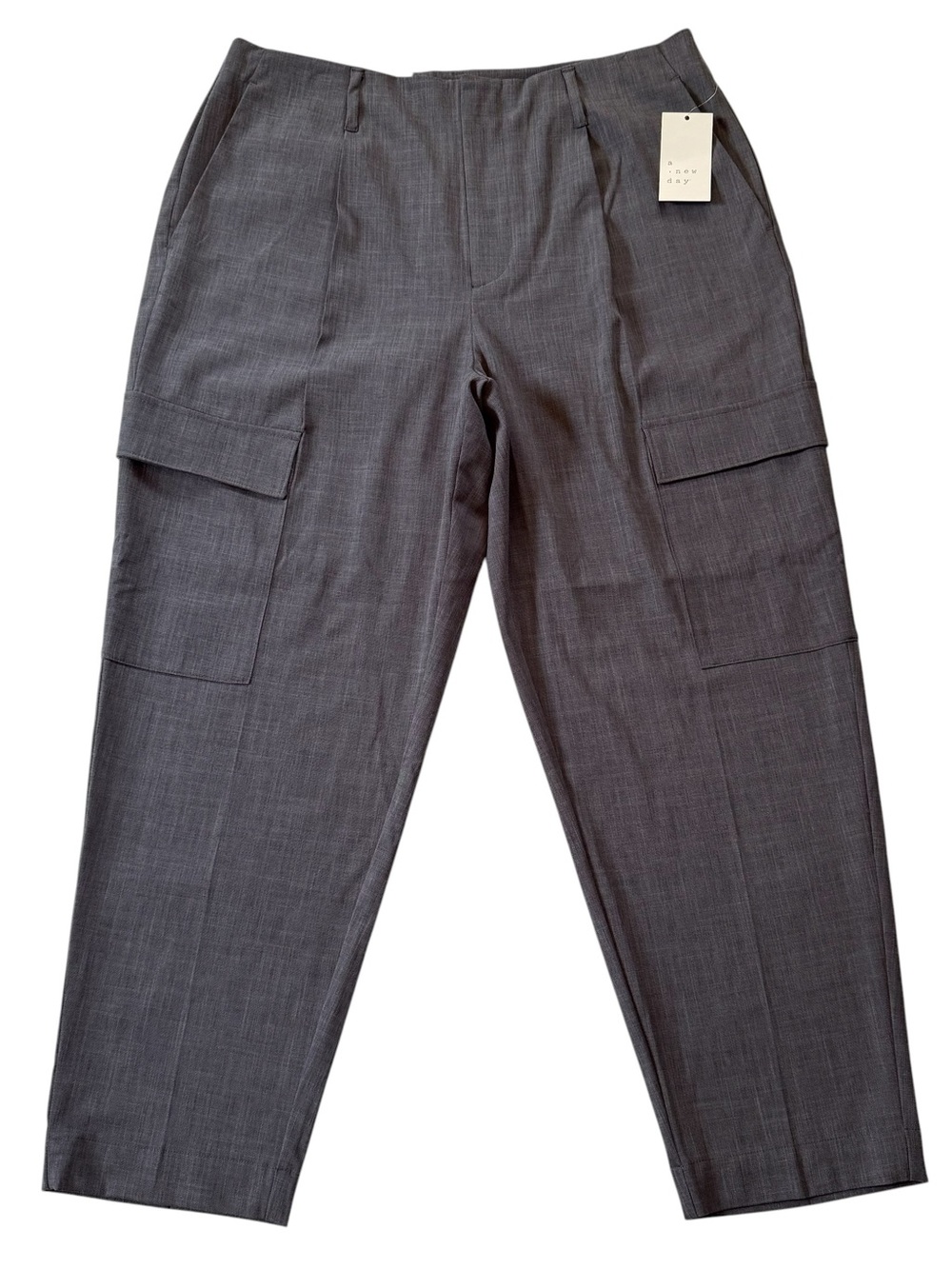 NWT A New Day Stretch High Rise Tapered Leg Cargo Pockets Gray Pants Size 14